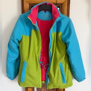 LL Bean kids spring jacket coat green blue pink hood large 14 16